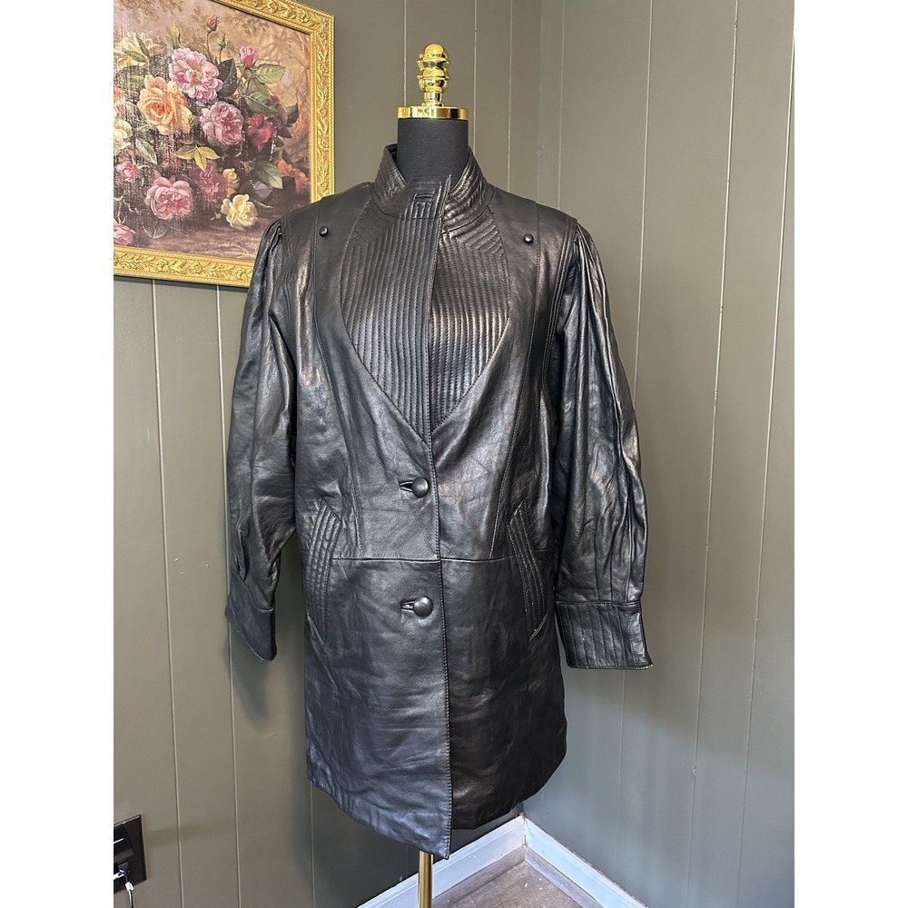 Vintage Women's Wilson's Leather Puff Sleeve Trench Coat M Medium